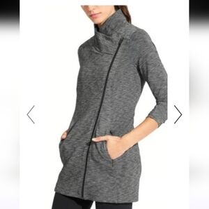 Athleta Intention Long Jacket Asymmetrical Charcoal Zip-Front Size S.